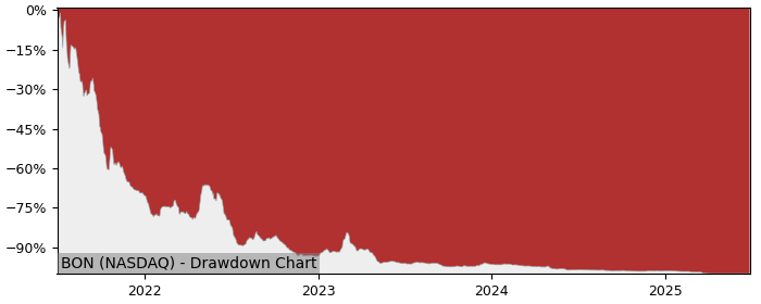 5 Year Drawdown / Underwater Chart for (BON) Bon Natural Life - Performance -97.9% in 12m